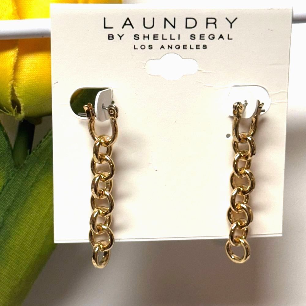 NWT Laundry By Shelli Segal Gold Link Drop Earrings 1.75"